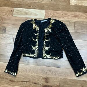 A.J. Bari Elegant Black Silk beaded cropped jacket sz 8